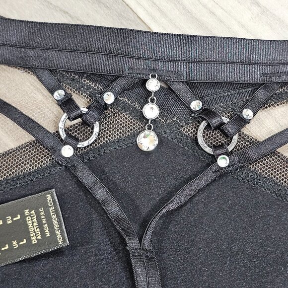 Honey Birdette Skye Black Thong Panty with Crystals Size L - Picture 6 of 6